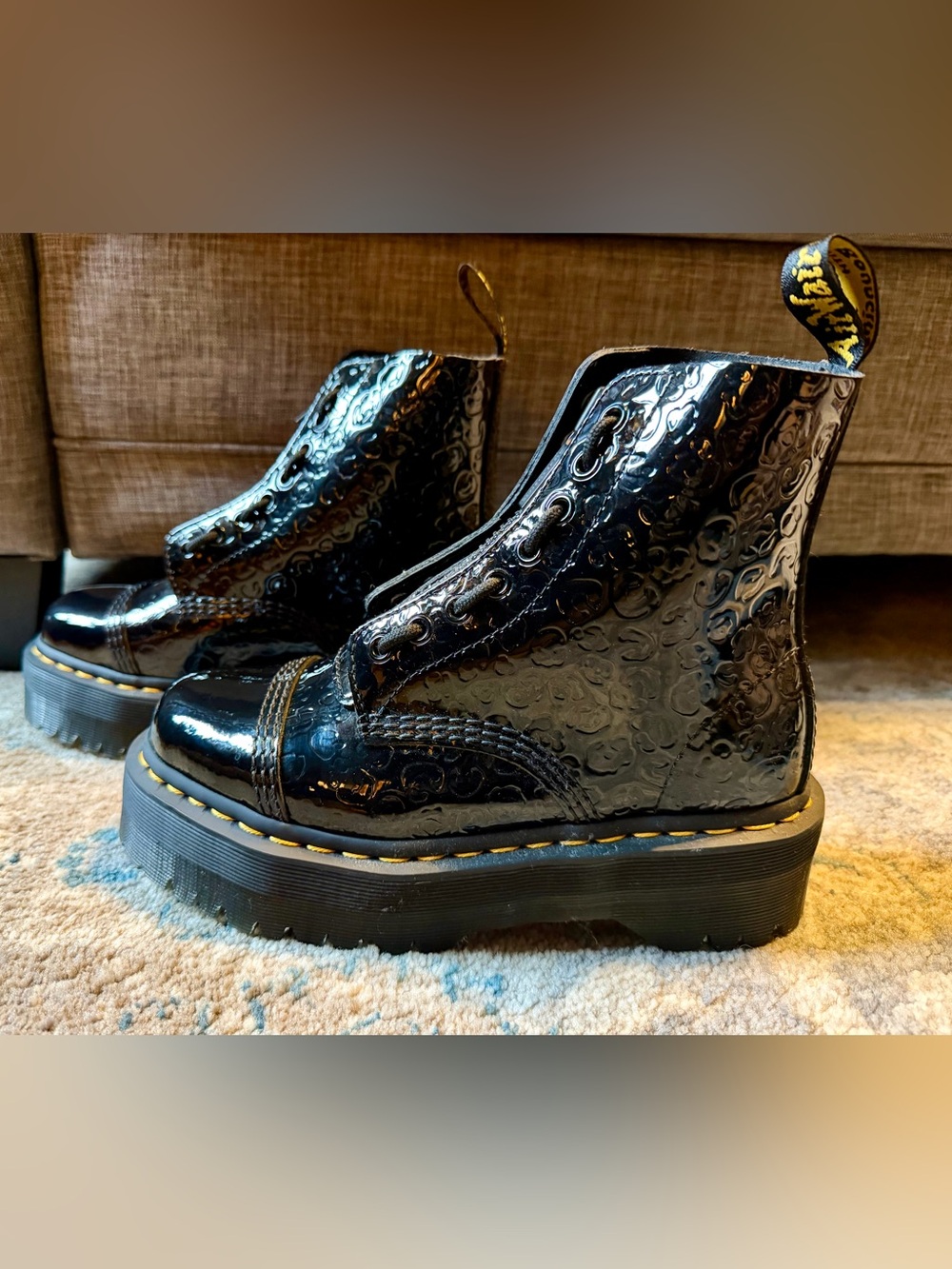 Dr. Martens Black Patent Embossed Platform Lace-Up Women’s Boots - Picture 2 of 10
